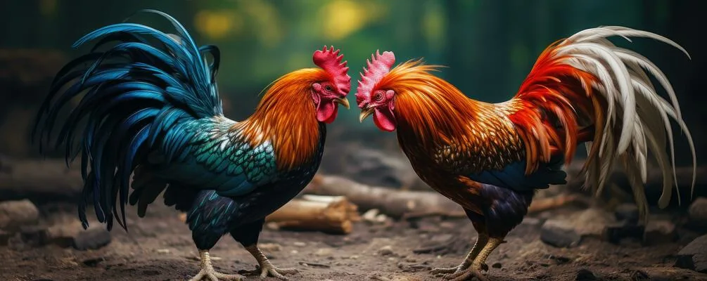 ภาพประกอบไก่สองตัวกลางแจ้ง